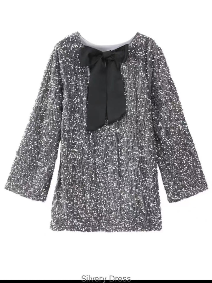 Ladies Glamorous Mini Dress with Sparkling Sequins and Elegant Puff Sleeves