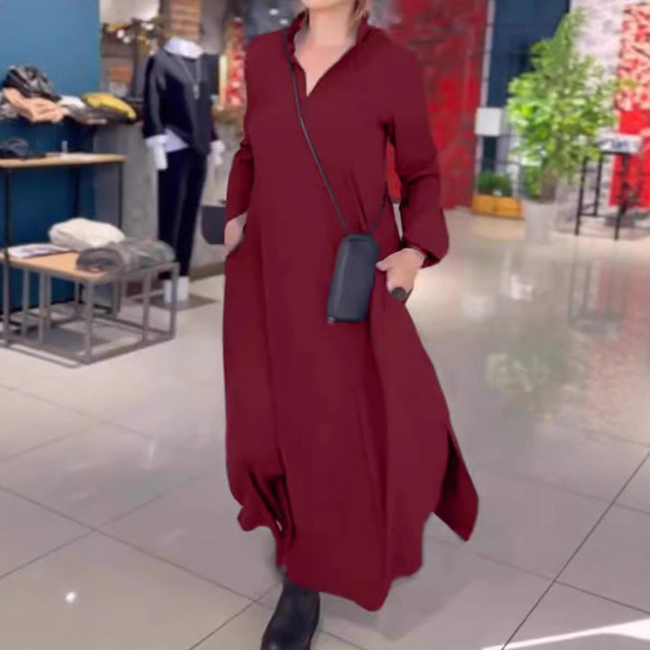 Kaftan dress for women with practical pockets and elegant collar Lune London