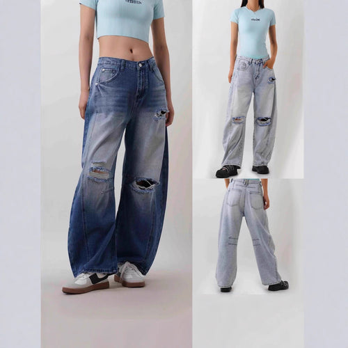 Ladies wide-cut destroyed jeans Lune London