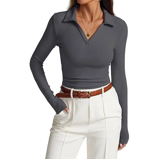 Fitted long sleeve blouse for women with collar Lune London