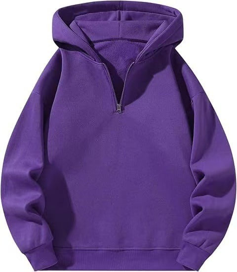 Women Fleece Hooded Pullover with Short Zip Opening Lune London