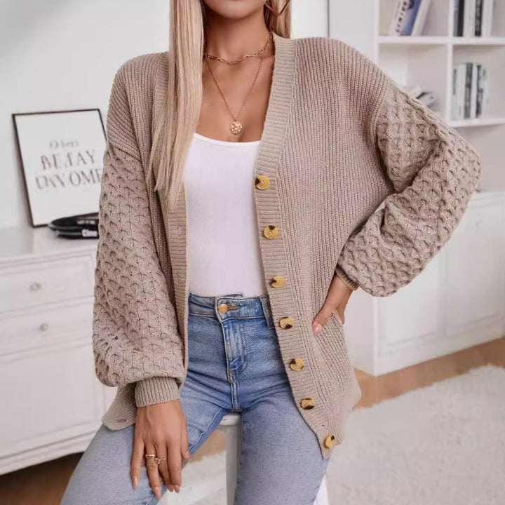 Knit jacket for women with textured sleeves and button details Lune London