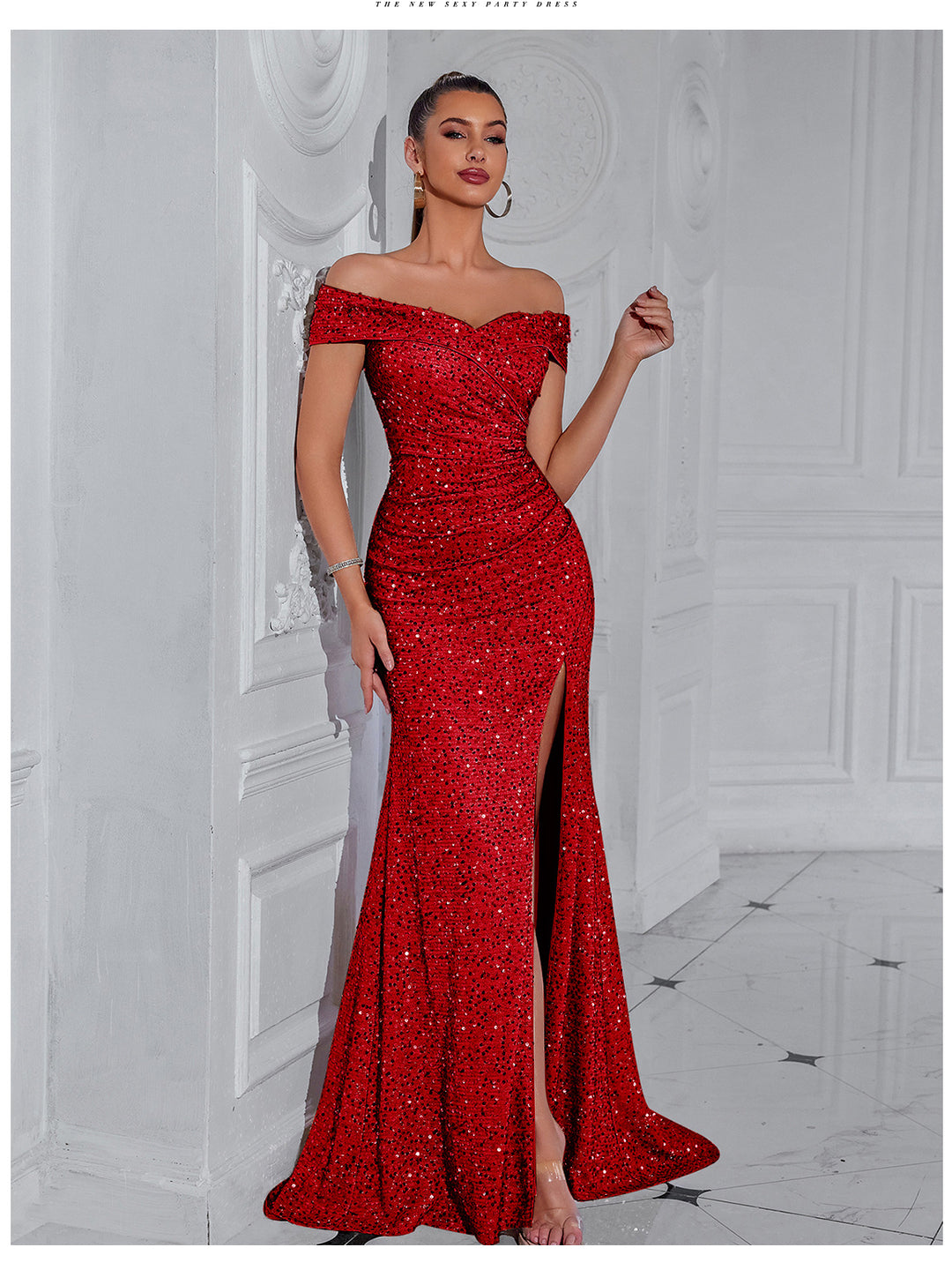 Robe de soirée élégante pour femme avec design décolleté et sequins scintillants Chic & Stil