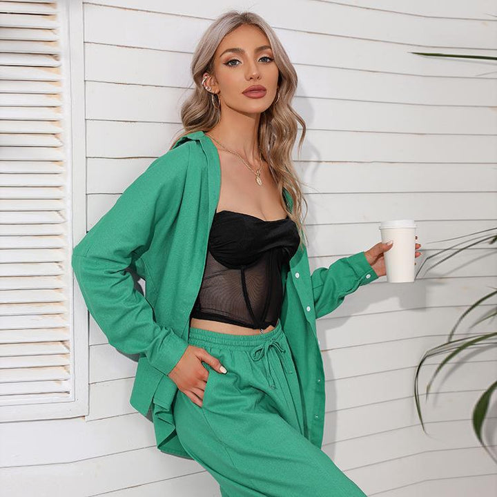 Ladies High-End two-piece in lightweight blended fabric with loose blouse and comfortable pants Lune London
