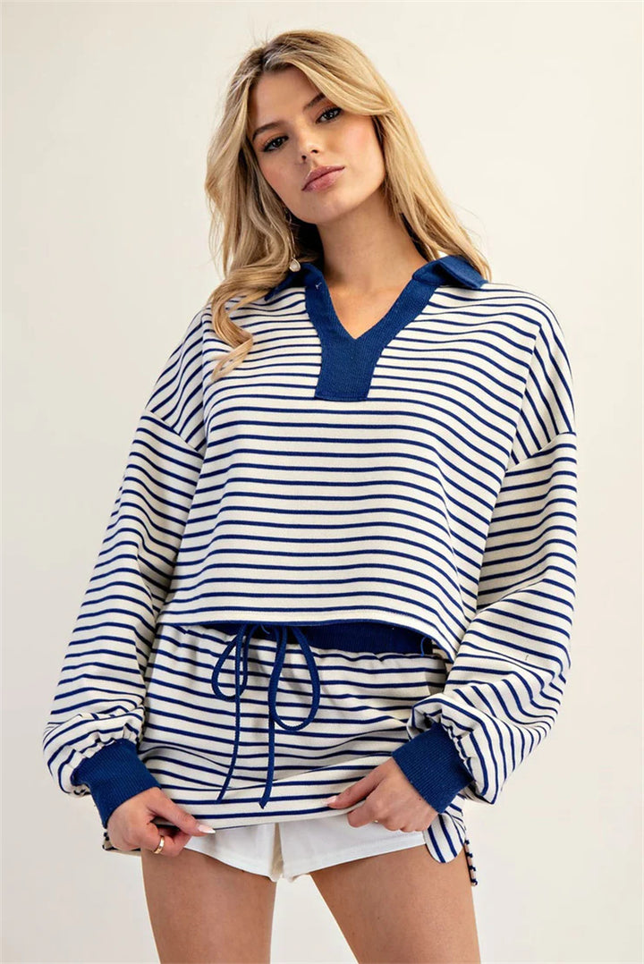 Casual women's sweater with striped pique pattern Lune London