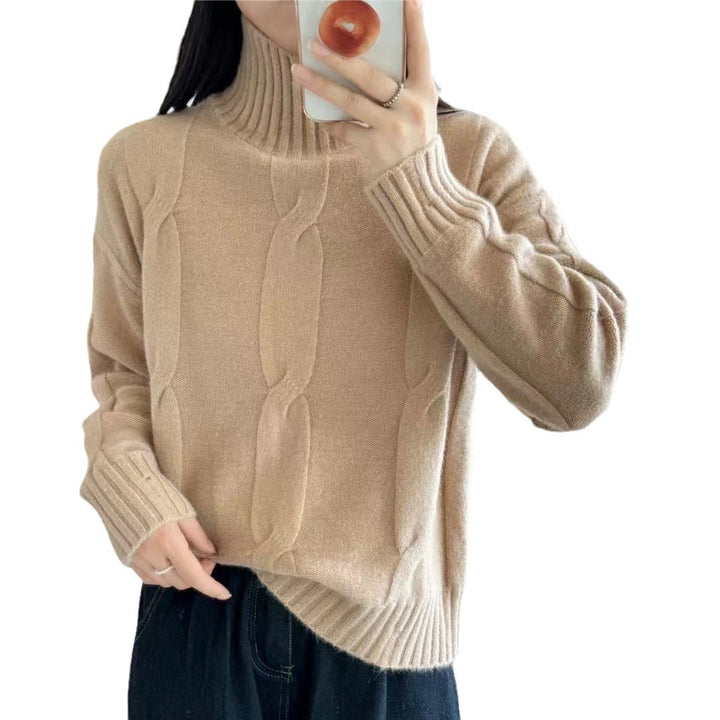 Pull en maille pour femmes avec col montant et motif en cable Chic & Stil
