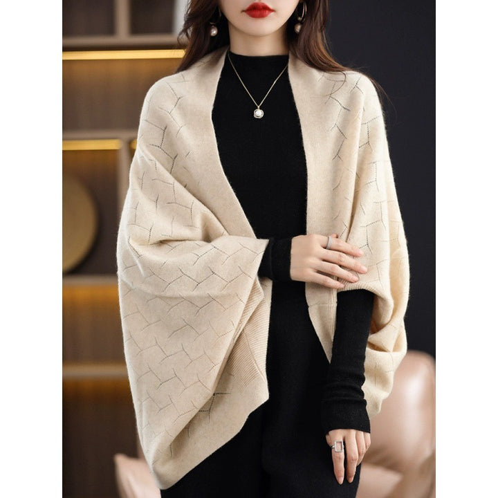 Ladies Large Knit Poncho with Modern Chic Roman Pattern and Style