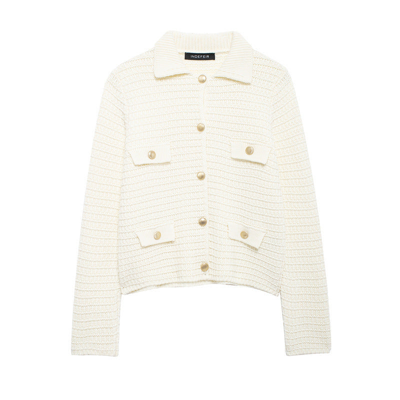 Knitted jacket for women with pockets and button closure Lune London