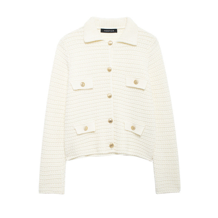 Knitted jacket for women with pockets and button closure Lune London