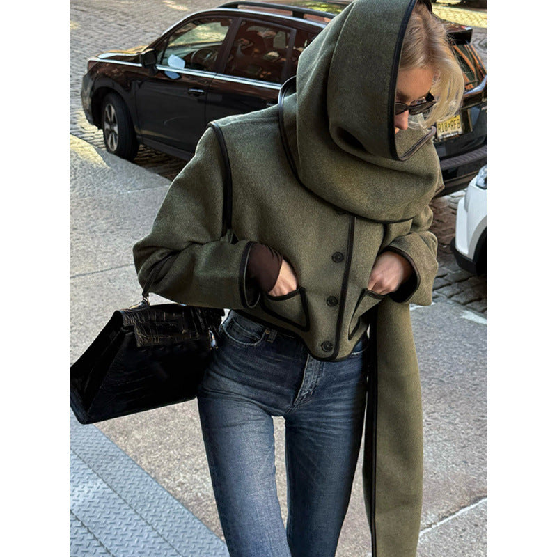 Ladies Elegant cropped jacket with chic scarf and refined pockets Lune London