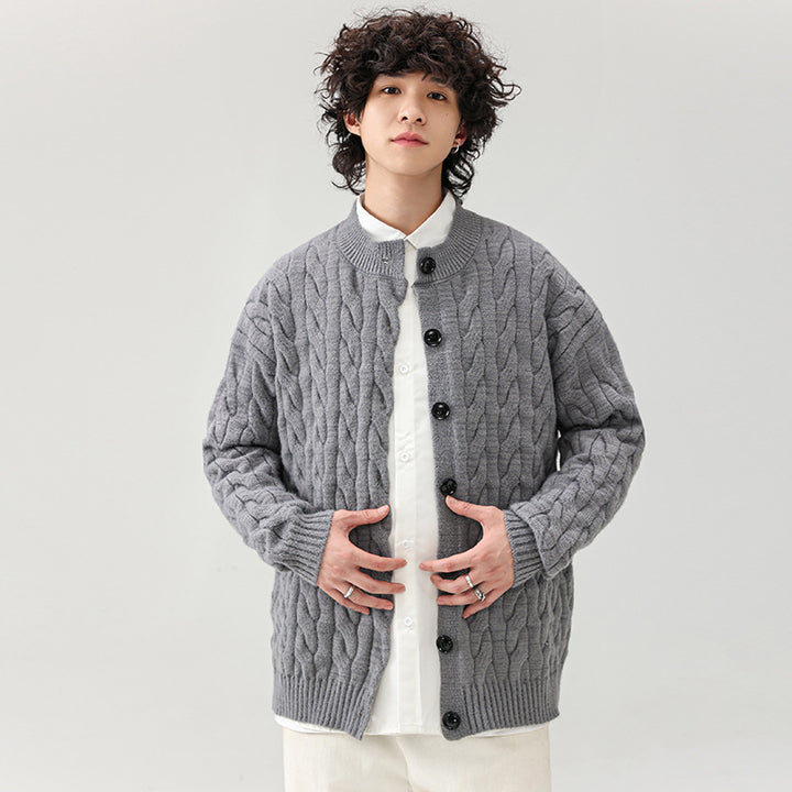 Chunky knit cardigan for men with practical buttons Lune London