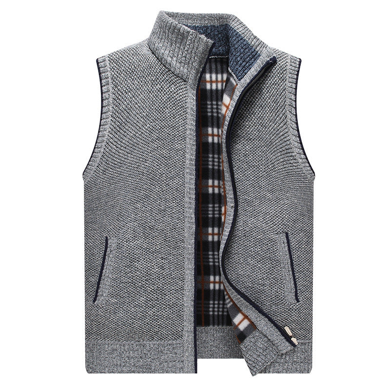 Men's knitted vest with stand-up collar and checked lining Lune London