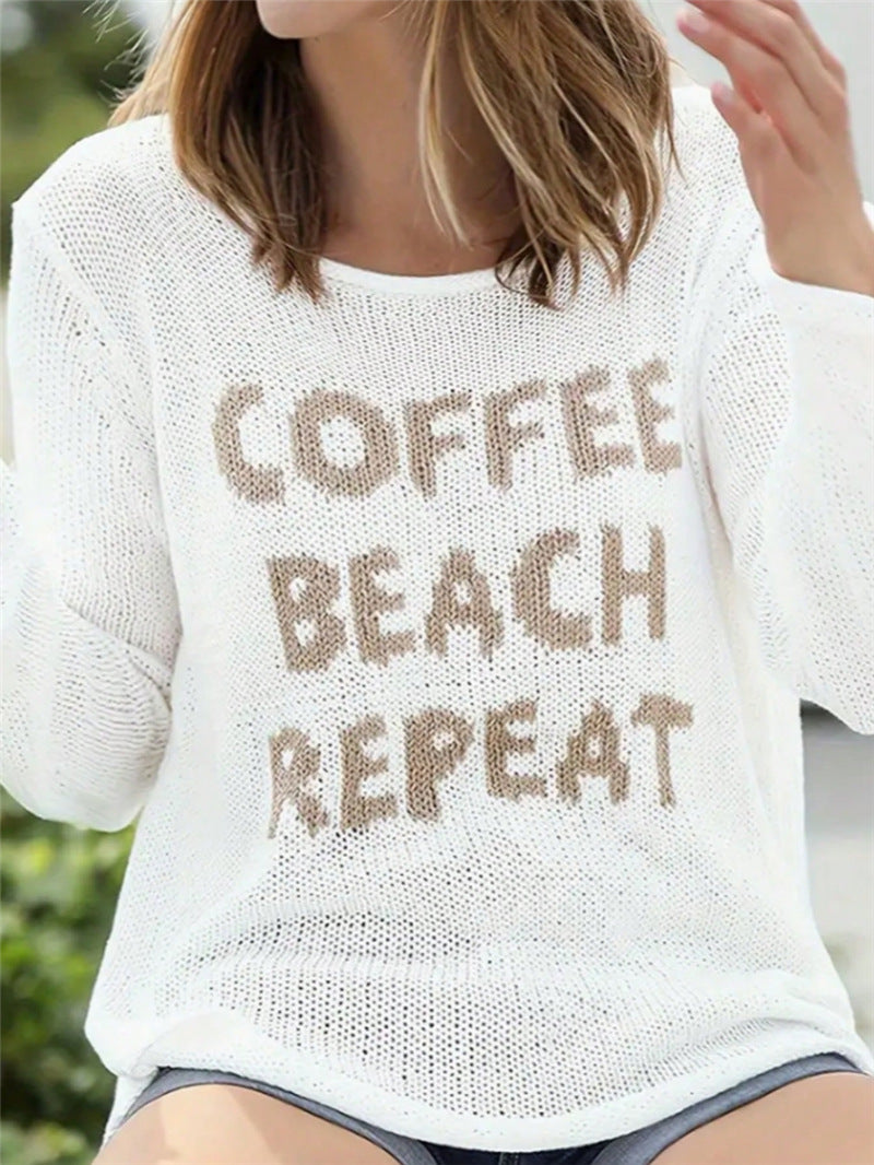 Casual knitted sweater for ladies with embroidered inscription Lune London
