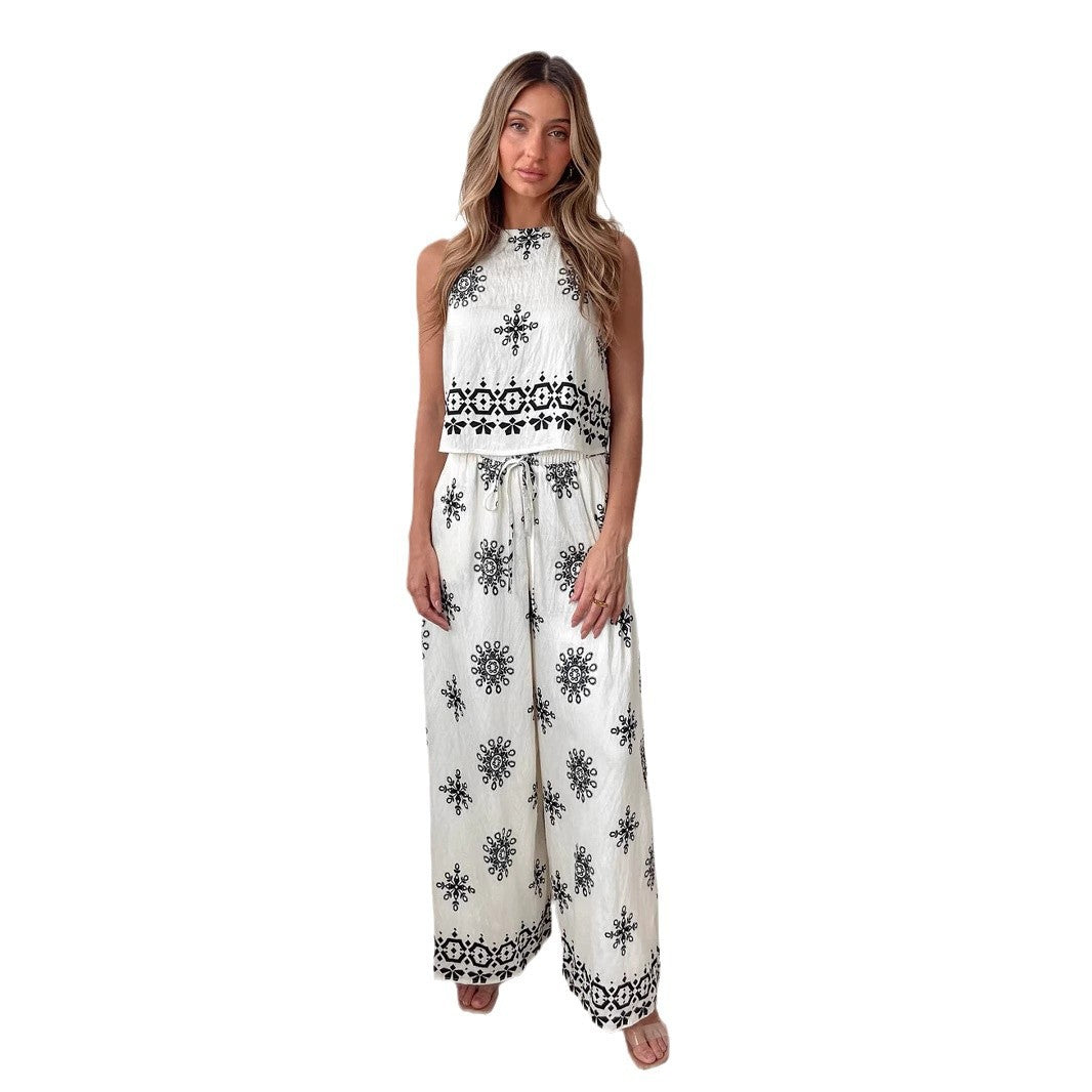 Women Two-Piece Set with Airy Fit and Artistic Embroidery