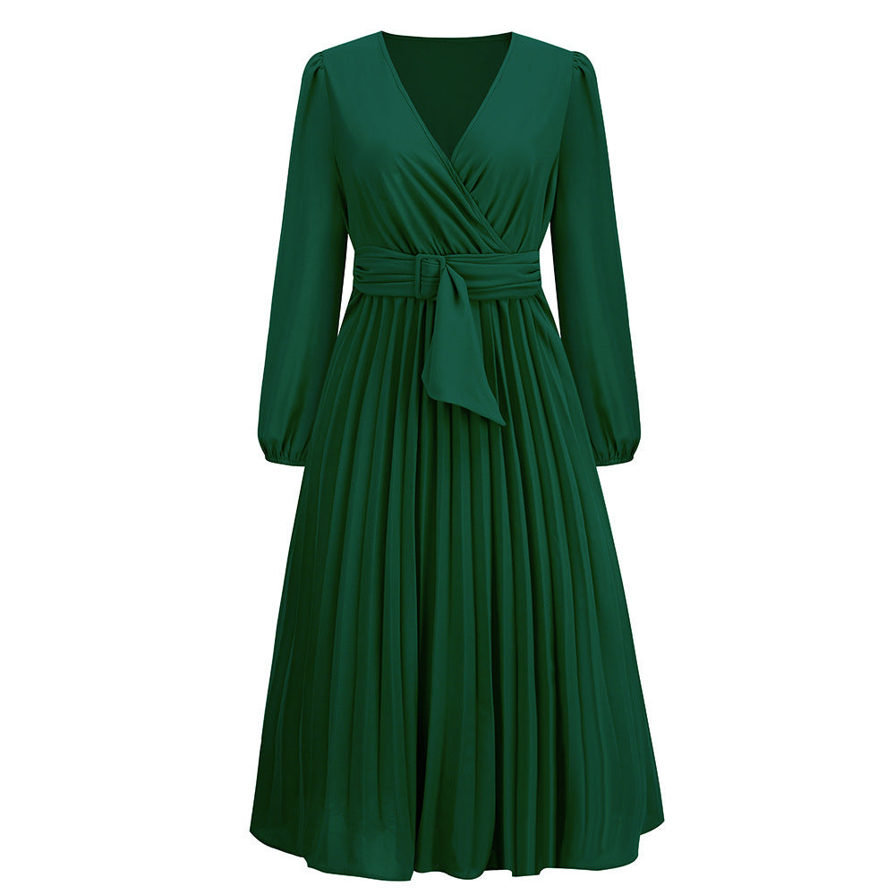 Women Elegant wrap dress with decorative pleats and belt at the waist Lune London