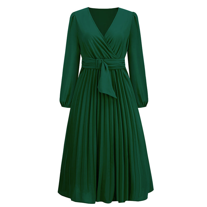Women Elegant wrap dress with decorative pleats and belt at the waist Lune London