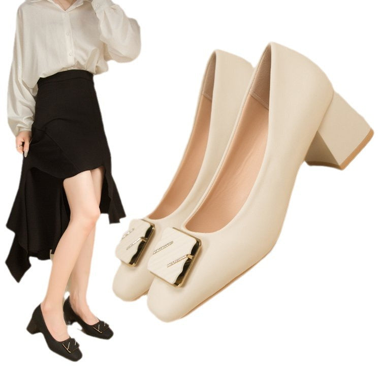 Elegant ladies square toe pumps with trendy buckle Lune London