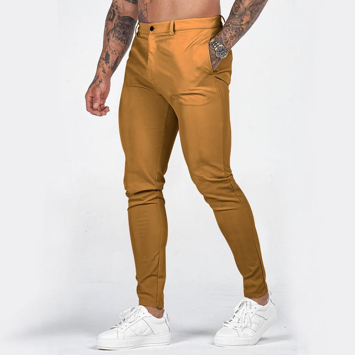 Men's Elegant Slim-Fit Chino Pants with Elastic Waistband and Practical Pockets Lune London