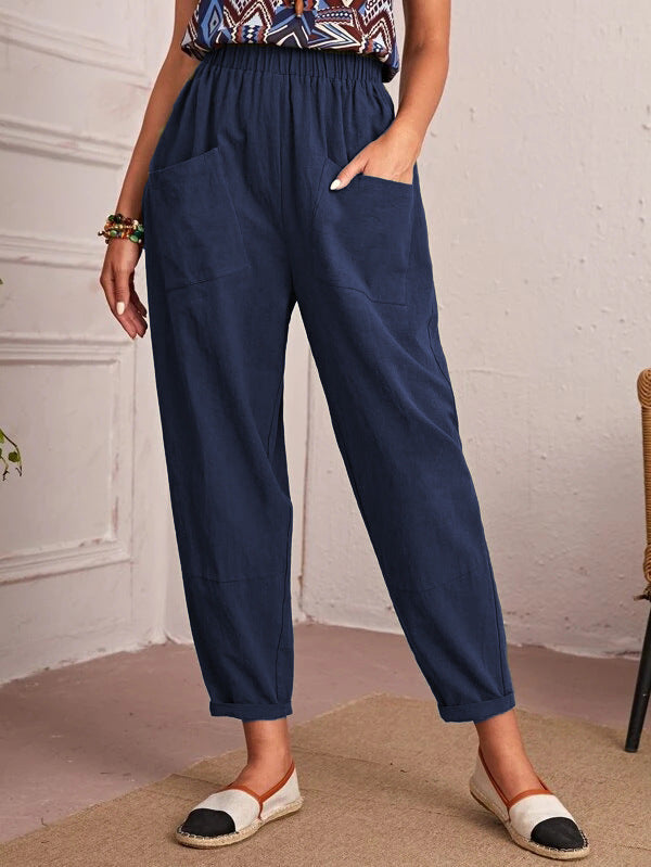Casual pants for women with elastic waistband and large pockets Lune London