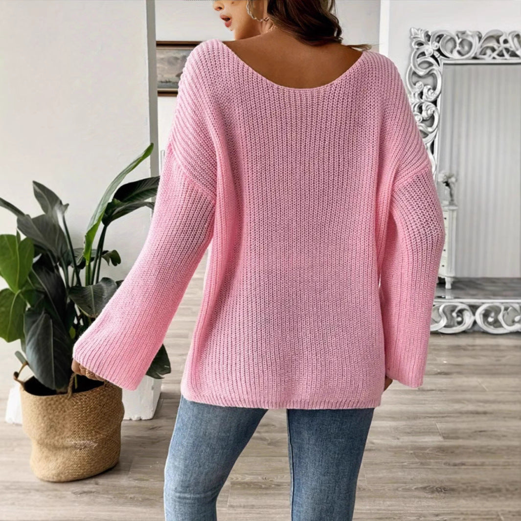 Ladies oversized knit sweater with romantic bow pattern Lune London