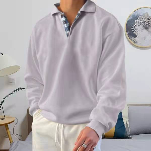 Long sleeve polo shirt for men with an elegant V neck and stylish contrasting details Lune London