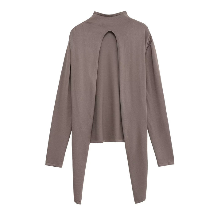Women Long Sleeve Casual Top with Asymmetrical Hem and High Collar Lune London