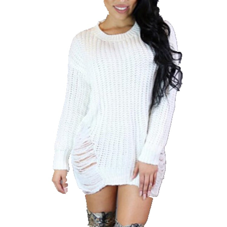 Knit dress for women with an original cut-out design and a long sleeve part Lune London