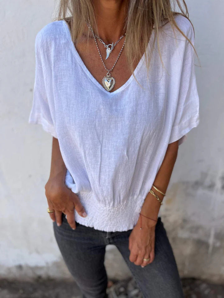 Woman Light top with elastic waist and V-neck Lune London