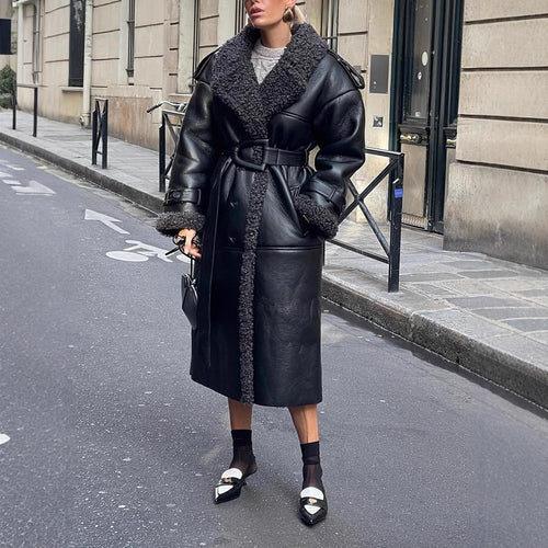 Oversized faux leather coat for women with textured inner lining Lune London