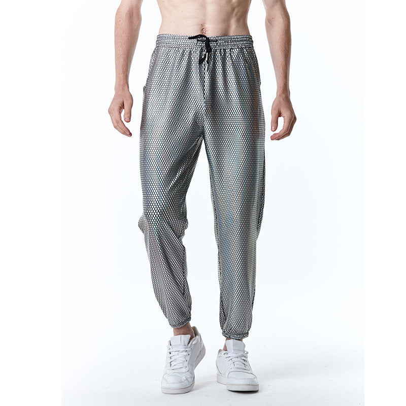 Futuristic mesh pants for men with a trendy metallic look Lune London