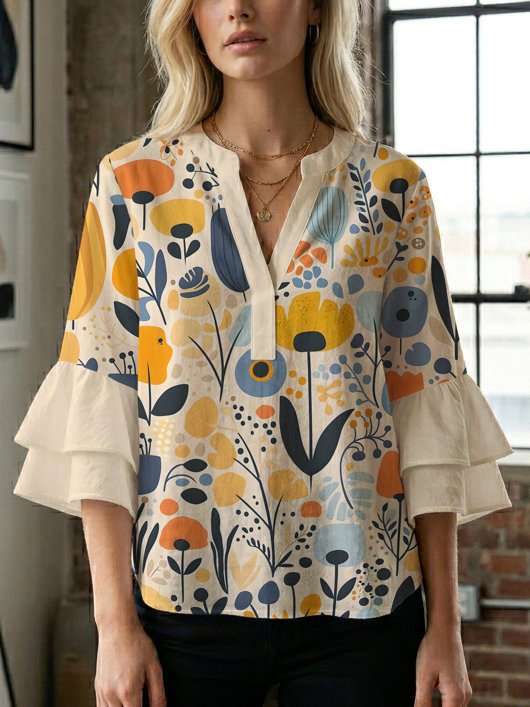 Women's artistic top with ruffled sleeves Lune London