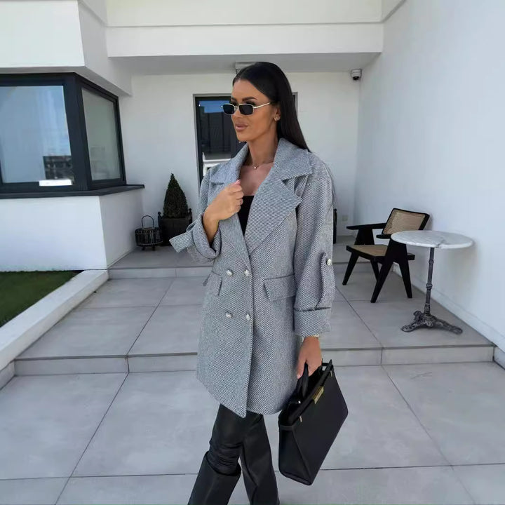 Ladies oversized blazer elegantly tailored with a double row of buttons Lune London