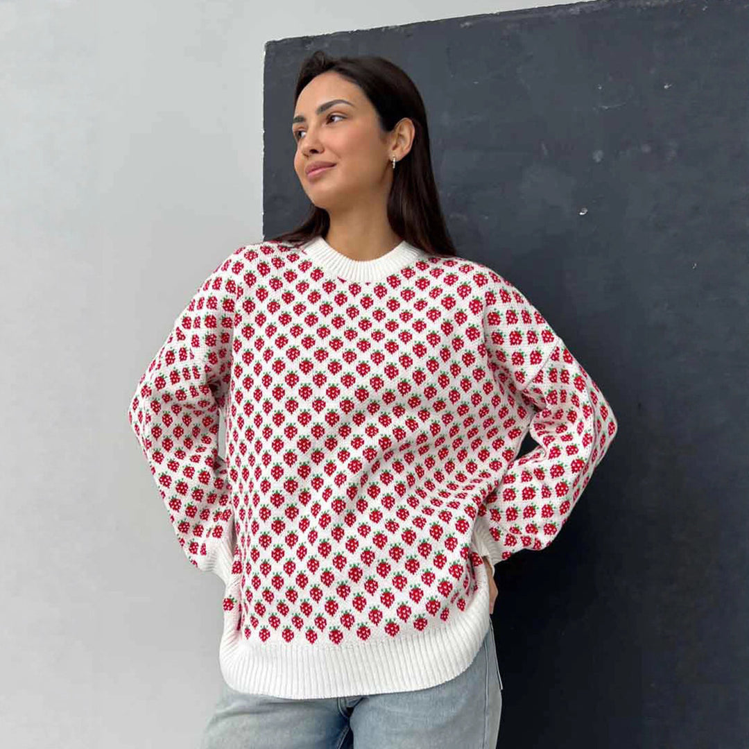 Women Oversized Sweater with Floral Knit Structure Lune London