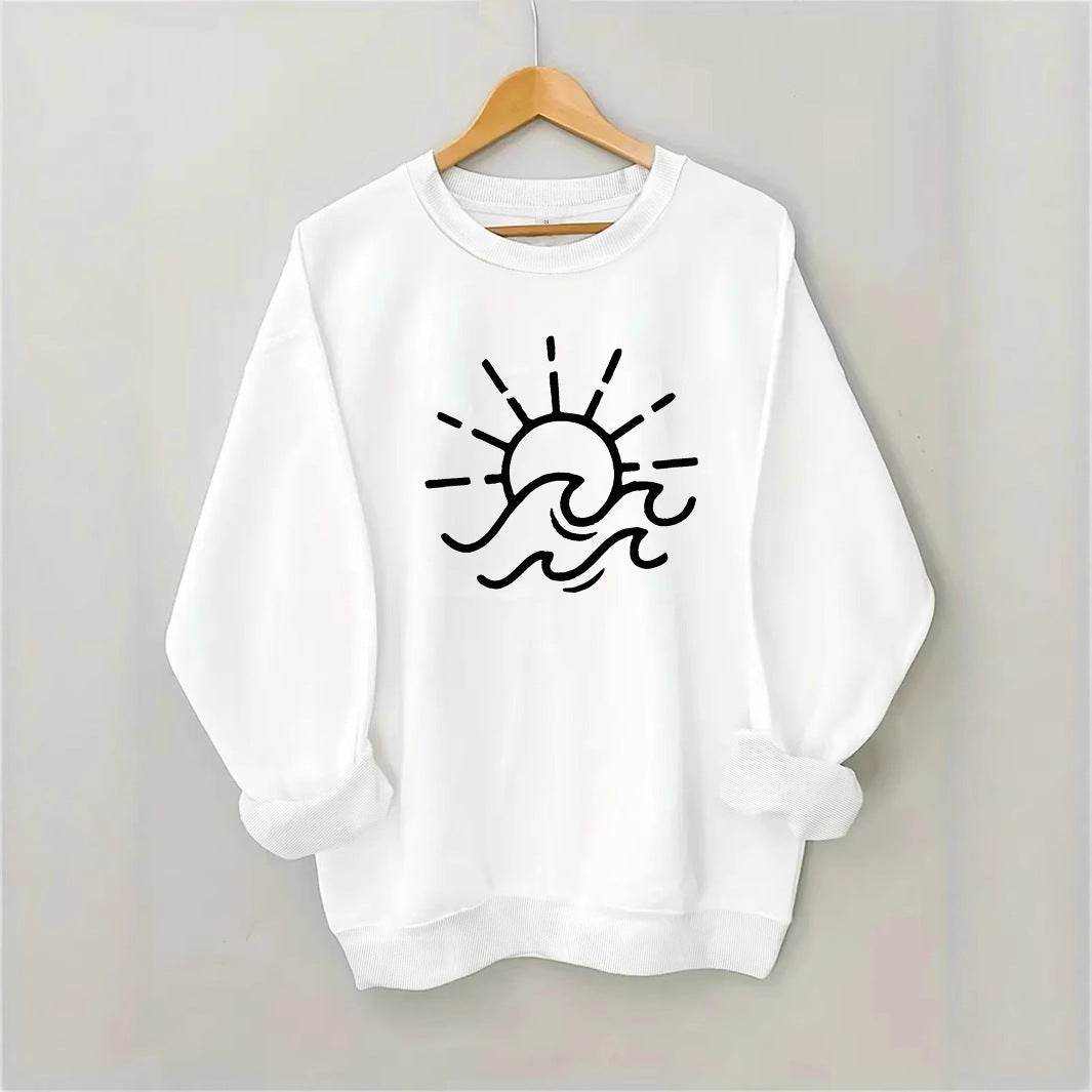 Sweat-shirt pour femmes avec un design créatif de soleil et de vague Chic & Stil