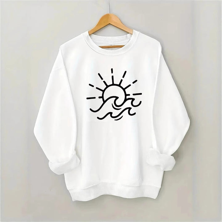 Sweat-shirt pour femmes avec un design créatif de soleil et de vague Chic & Stil