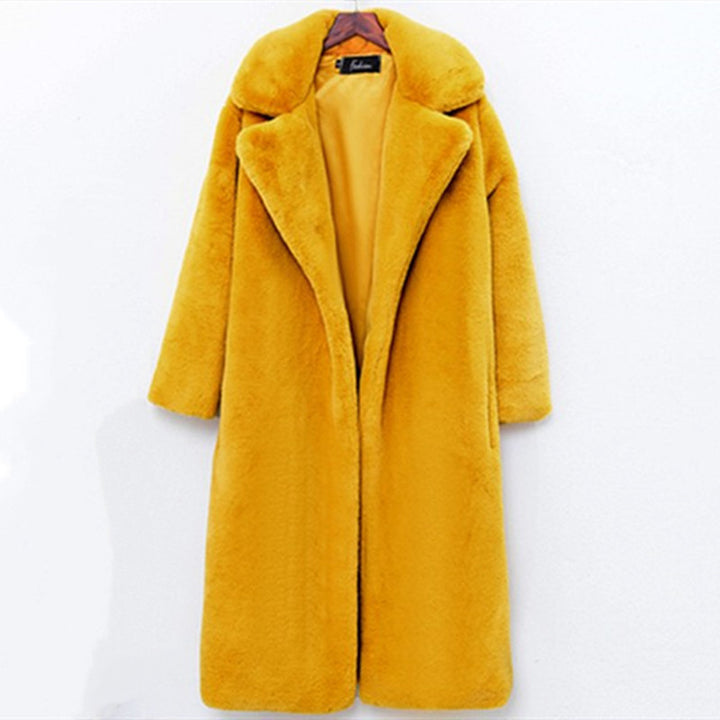 Ladies long coat in luxurious faux fur Lune London
