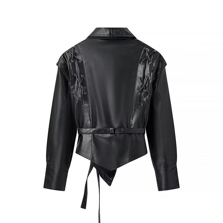 Elegant faux leather jacket for women with trendy lace-up details Lune London