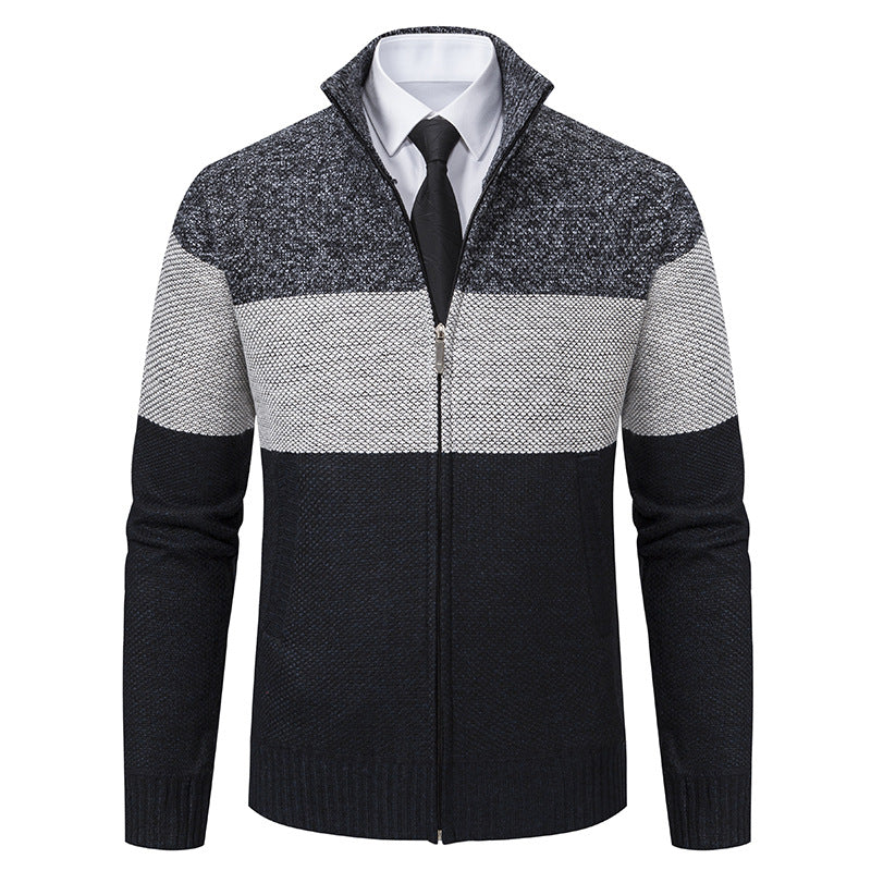 Trendy knit jacket for men with stand-up collar and modern zipper Lune London