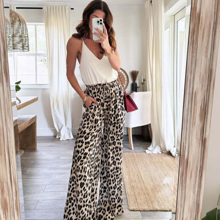 Women Wide Leg Leopard Print Pants Lune London