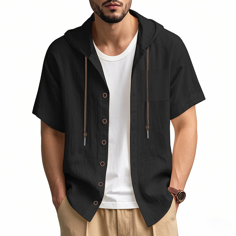 Casual short-sleeved shirt for men with hood and button placket Lune London