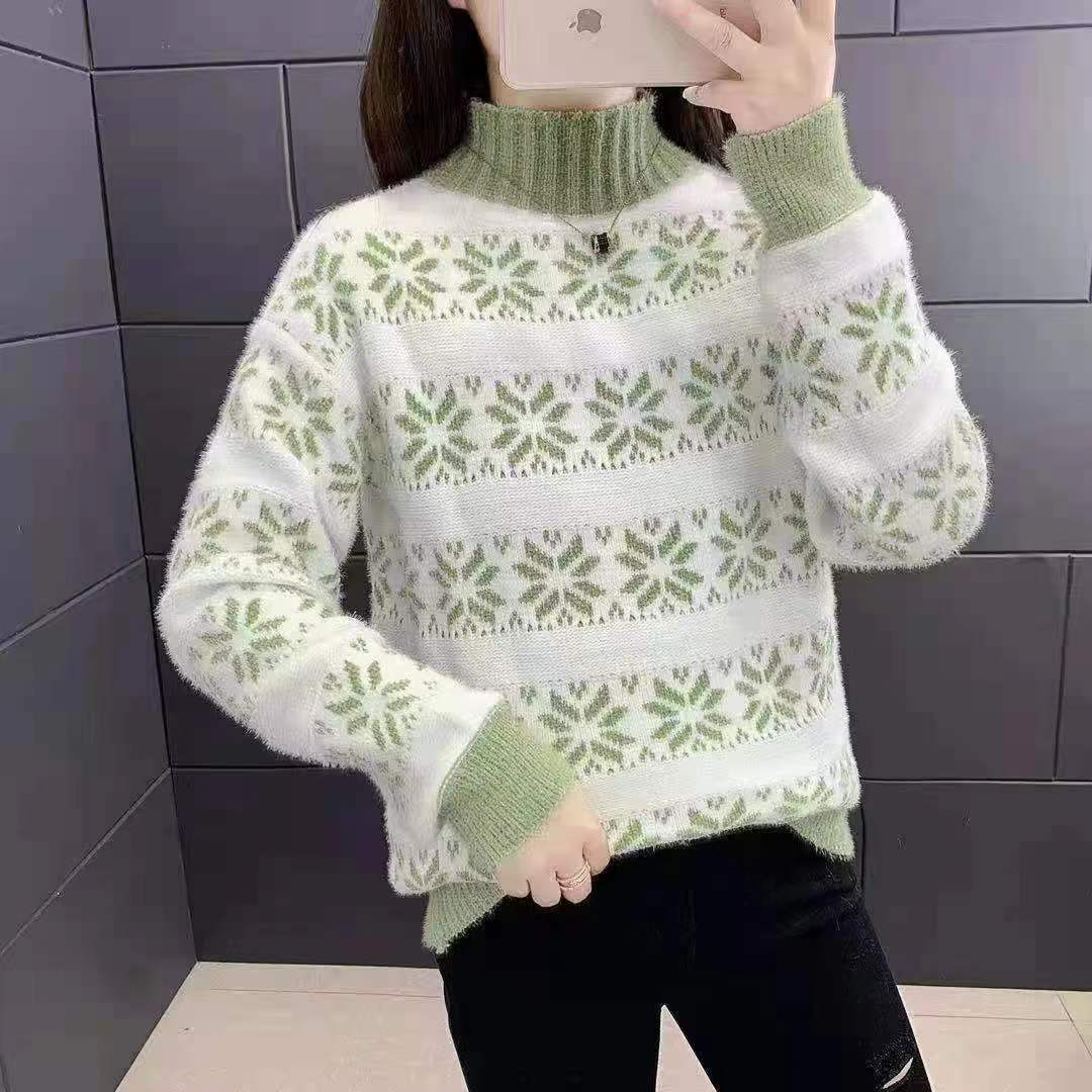 Knit sweater for women with a modern snowflake pattern and high collar Lune London