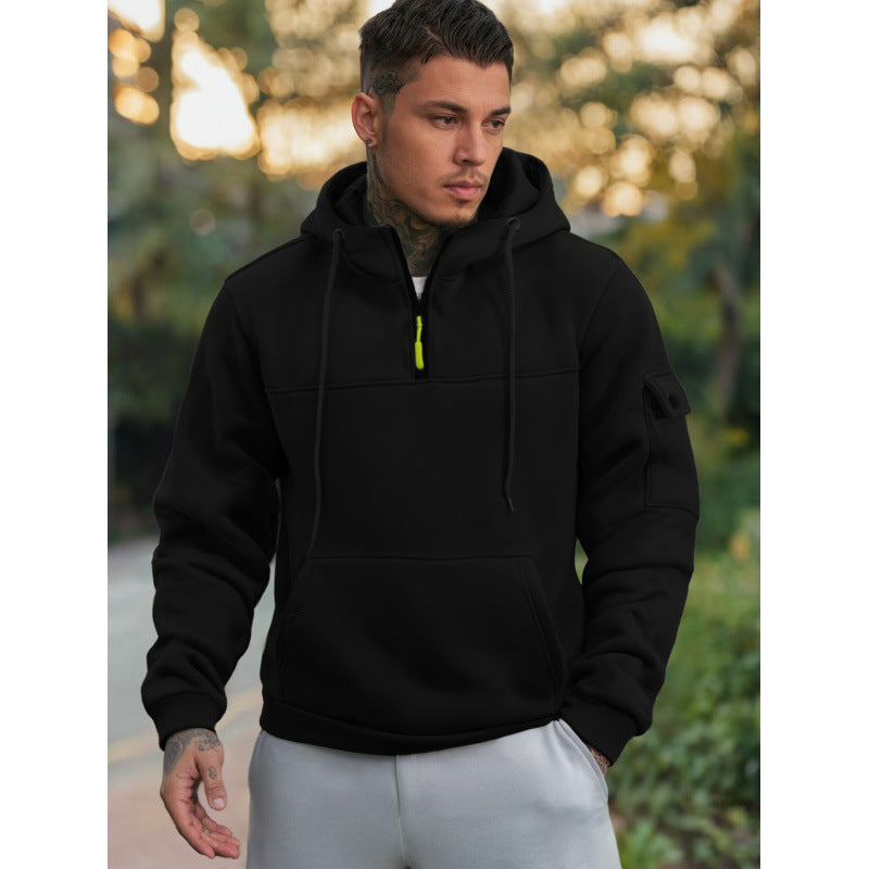 Men's Hooded Sweatshirt with Half Zipper and Side Pockets Lune London