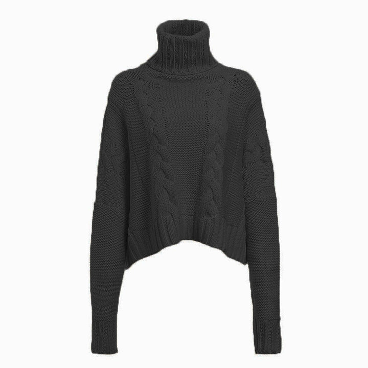 Chunky knit sweater for women with high collar and unique cable design Lune London