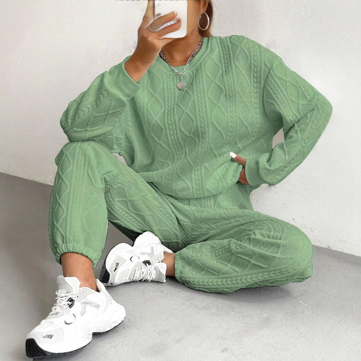 Women's comfortable knit loungewear set with chic and stylish texture