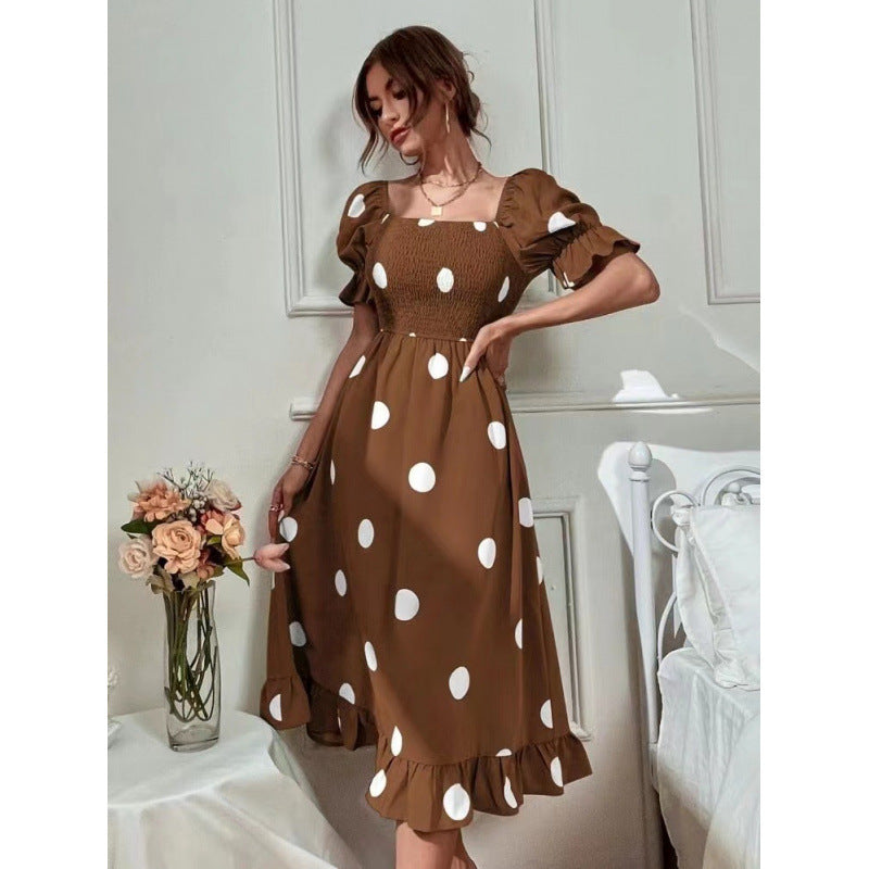 Lune London polka dot puff sleeve midi dress for ladies