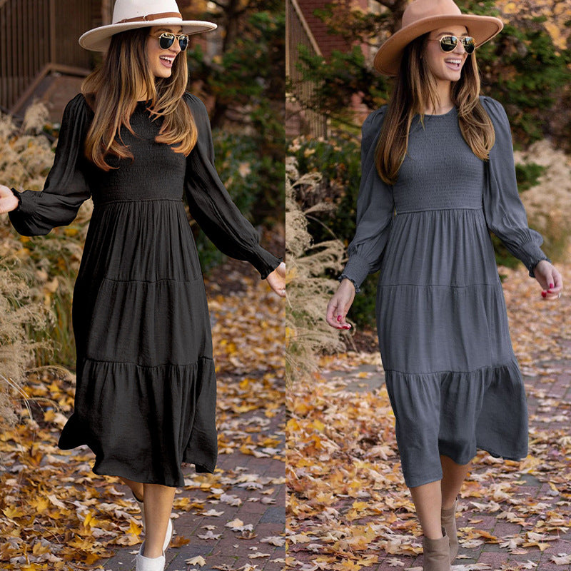Chic & Stil Women's Long Casual Dress with Ruched and Ruffled Details