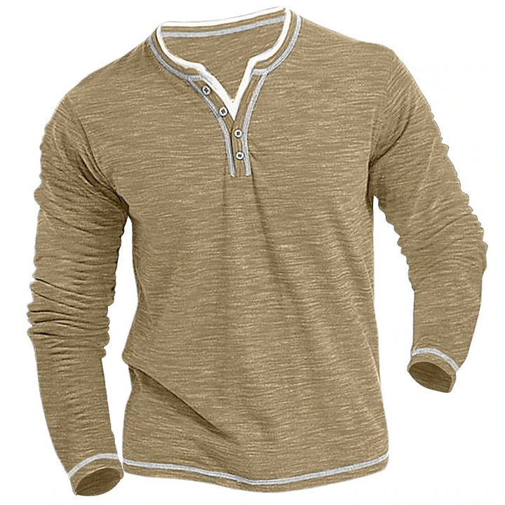 Men's Long Sleeve Henley T-Shirt with Contrast Stitching Lune London