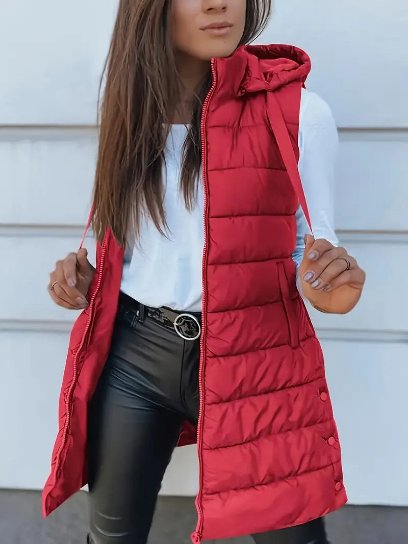 Ladies stylish quilted vest with hood and long cut Lune London