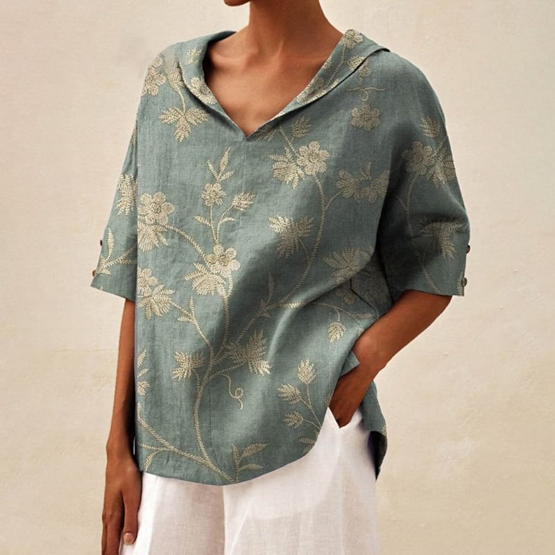 Woman Casual Shirt with Floral Pattern and Modern Collar Lune London