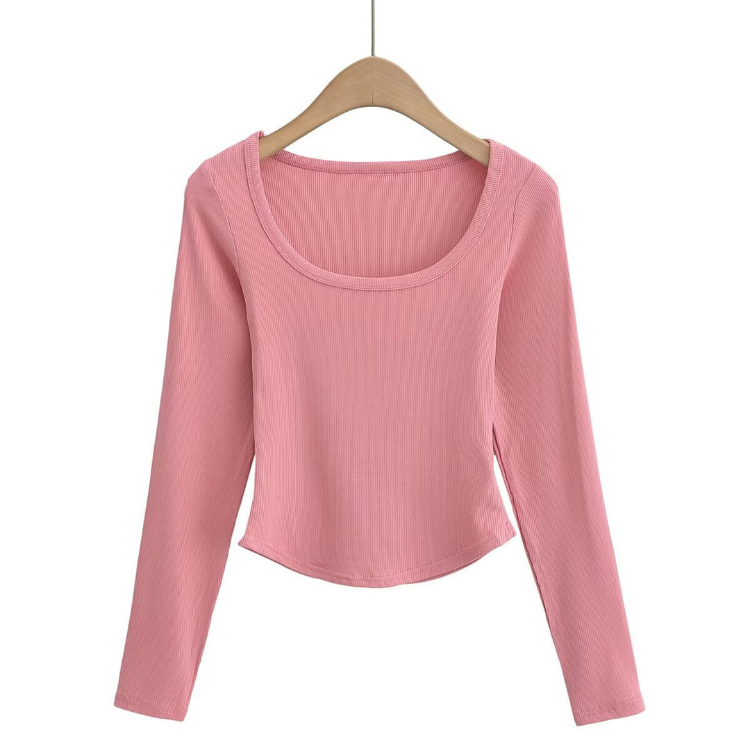 Long sleeve t-shirt for women with an elegant round neck and a fine ribbed structure Lune London
